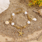 Starfish And Conch Pendant With Pearl Chain For Women - Viexta