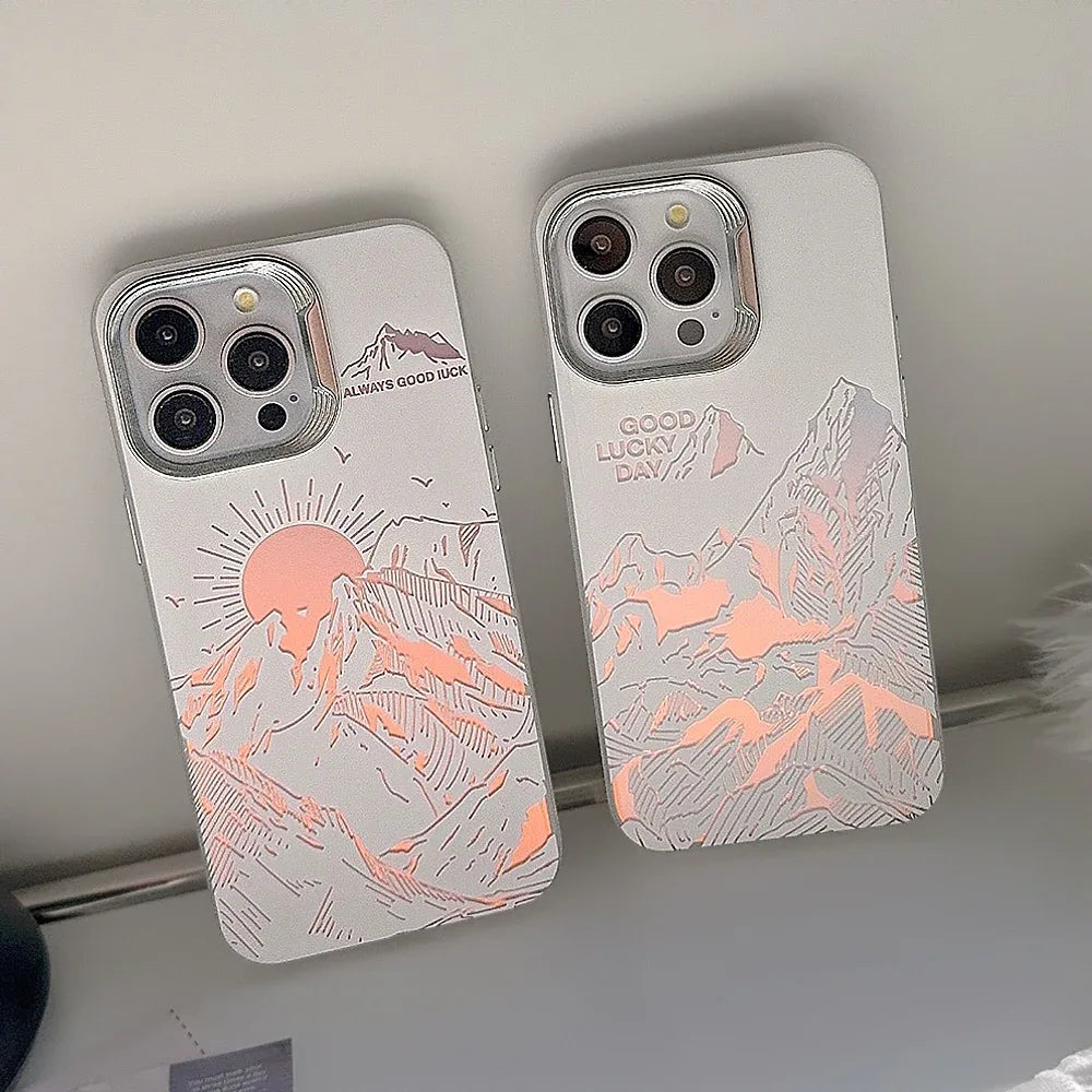 Laser Sunset Golden Mountain themed iPhone Case