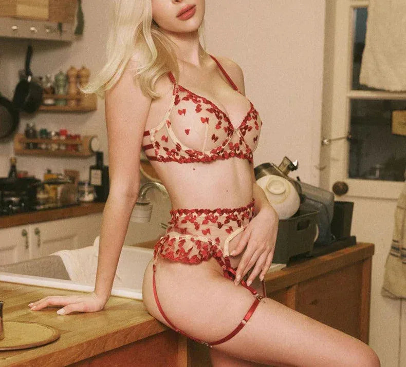 4-pcs-set-love-embroidered-mesh-lingerie-bra - Viexta