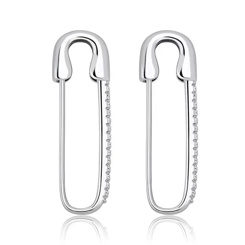 Safety-pin Zircon Earrings - Viexta