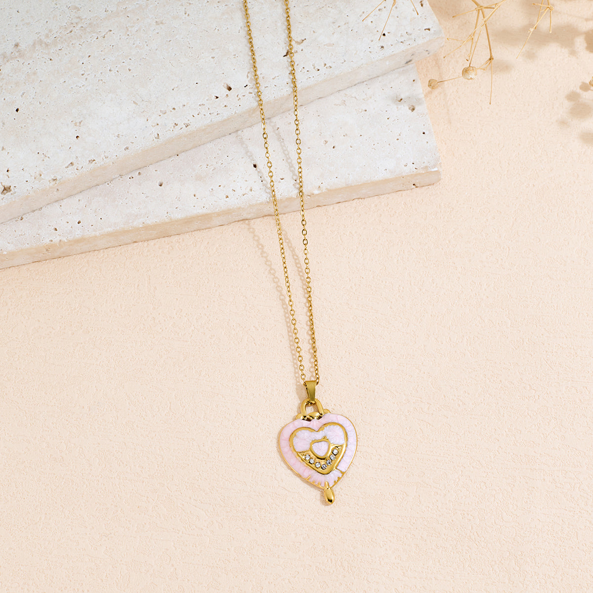Stainless Steel Oil-dripping Heart-shaped Pendant Necklace