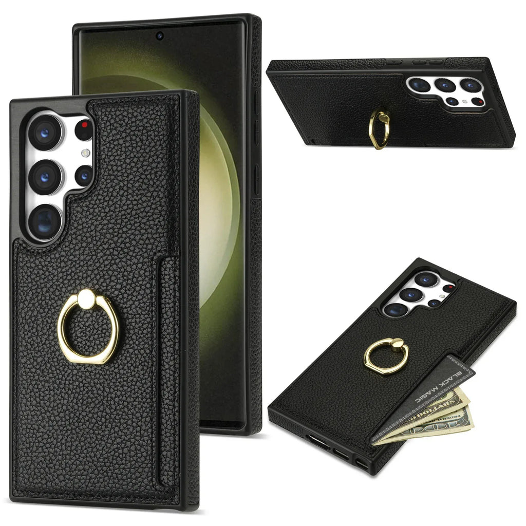 litchi-pattern-fastened-ring-samsung-case - Viexta