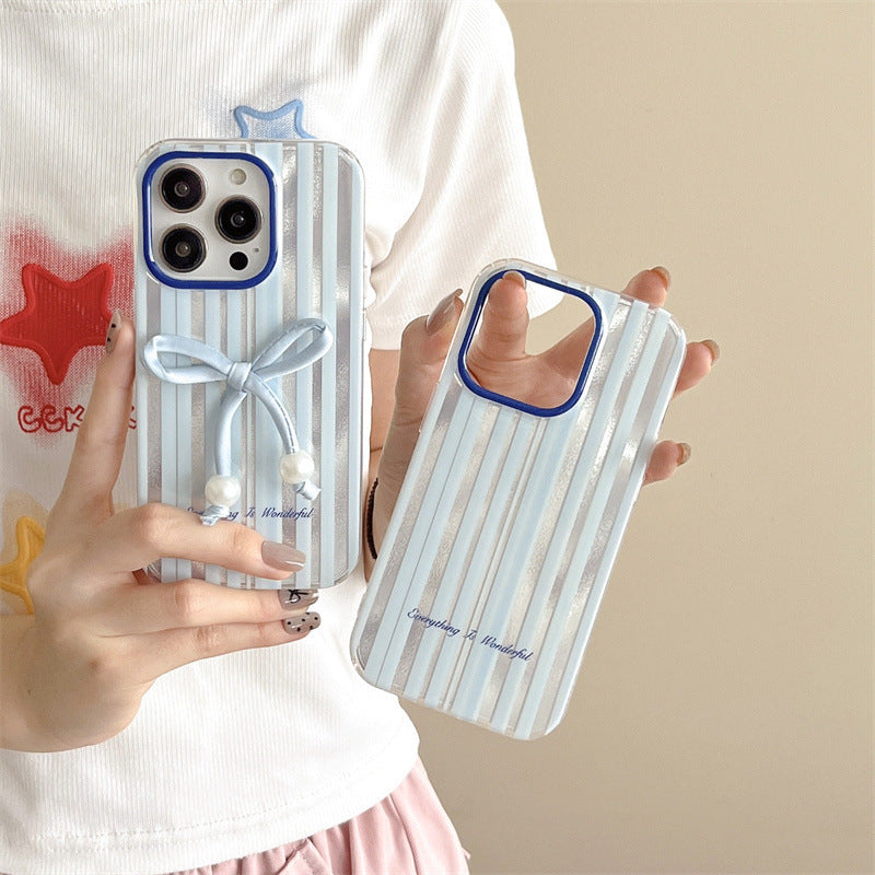 Versatile Blue Striped Bow iPhone Case