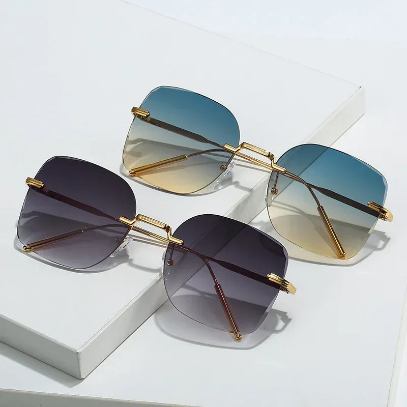 Frameless Trimming Square Metal Fashion Sunglasses - Viexta