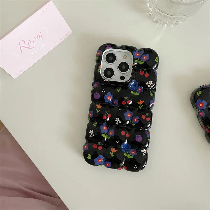 Retro Cherry Small Floral Plaid iPhone Case - Viexta