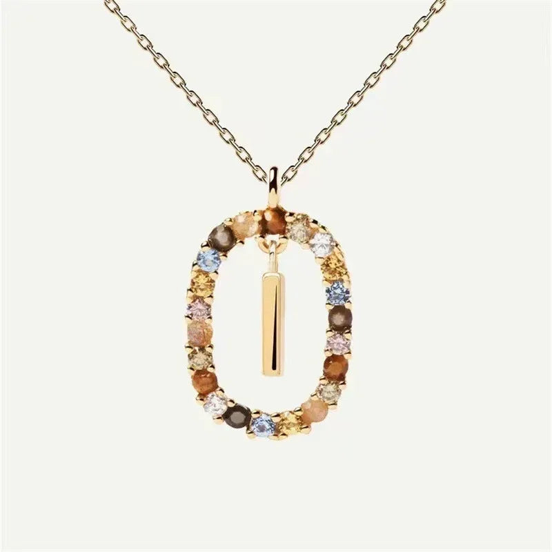 Colored Rhinestone Alphabet Necklace - Viexta