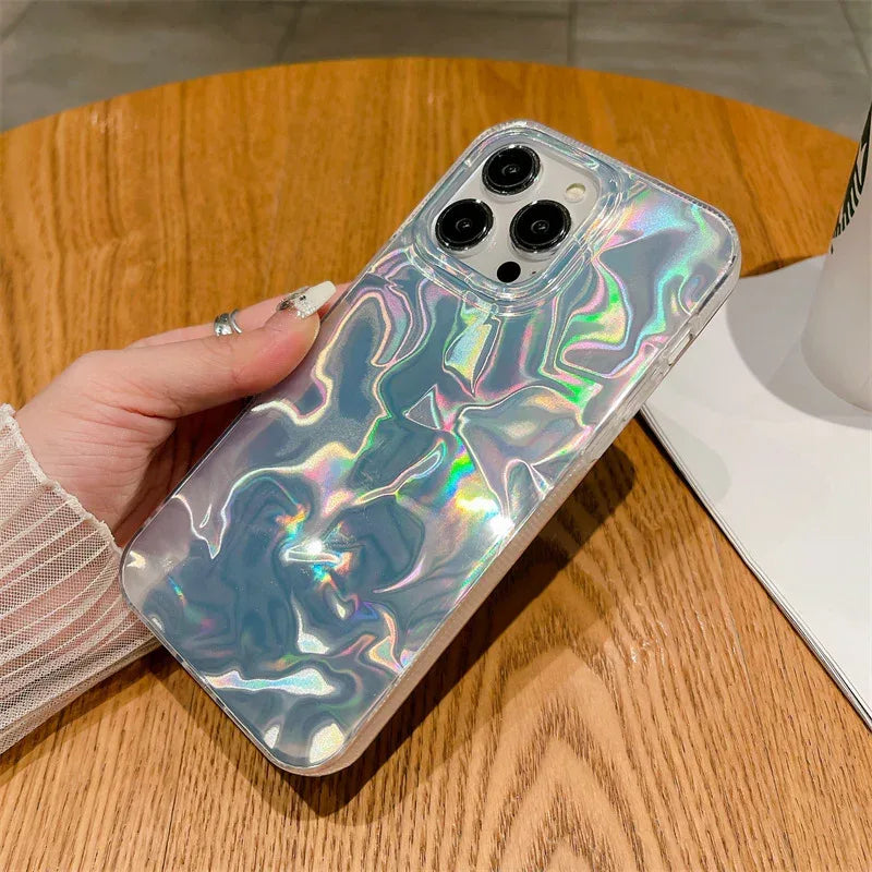Silver Laser Gradient Wave Pattern iPhone Case - Viexta