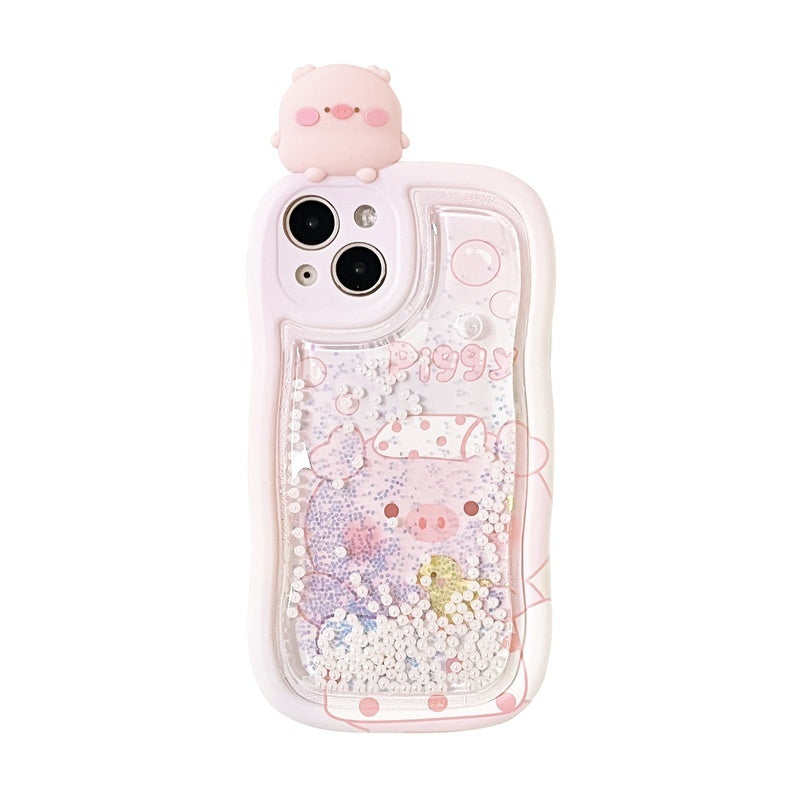 Girl's Cute Piglet Bath Quicksand iPhone Case