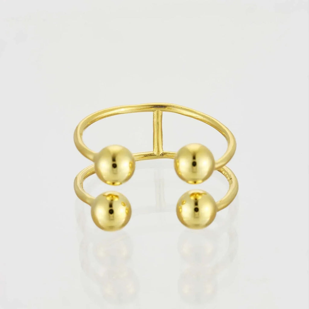 S925 Silver Four-ball Gold U-shaped Adjustable Ring - Viexta