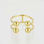 S925 Silver Four-ball Gold U-shaped Adjustable Ring - Viexta