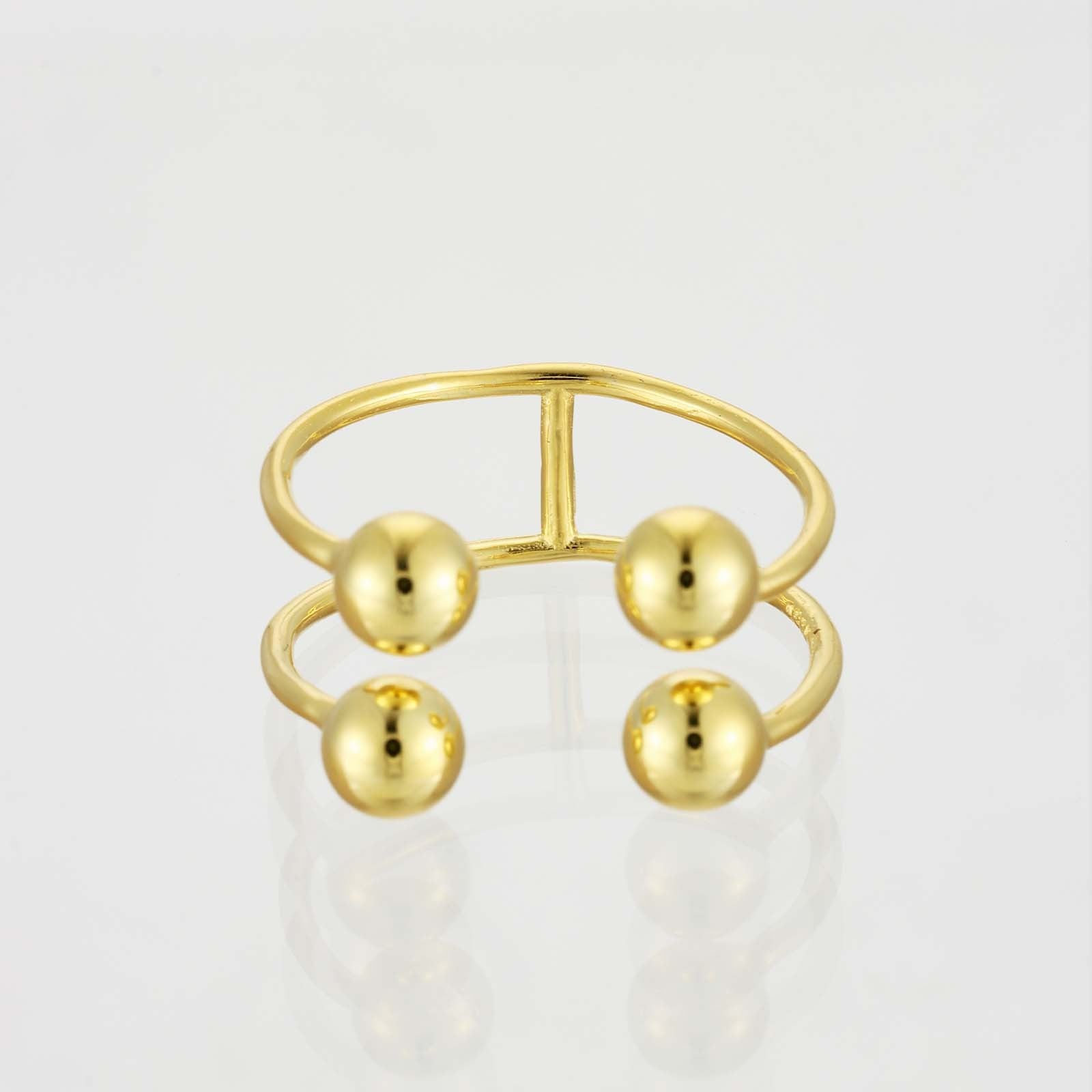S925 Silver Four-ball Gold U-shaped Adjustable Ring