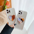 Acrylic Pearl Heart Mirror Rhinestone iPhone Case - Viexta