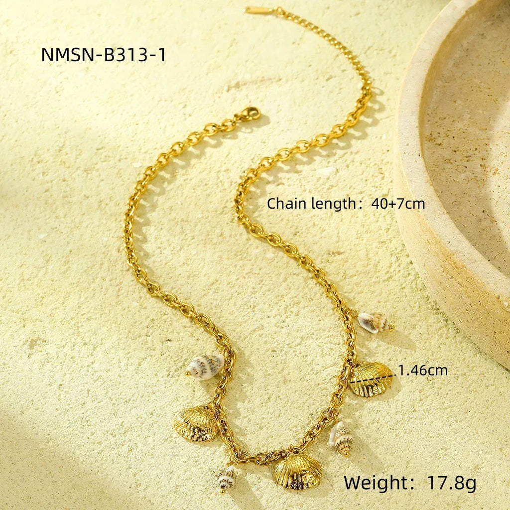 ocean-style-18k-gold-titanium-steel-shell-necklace - Viexta