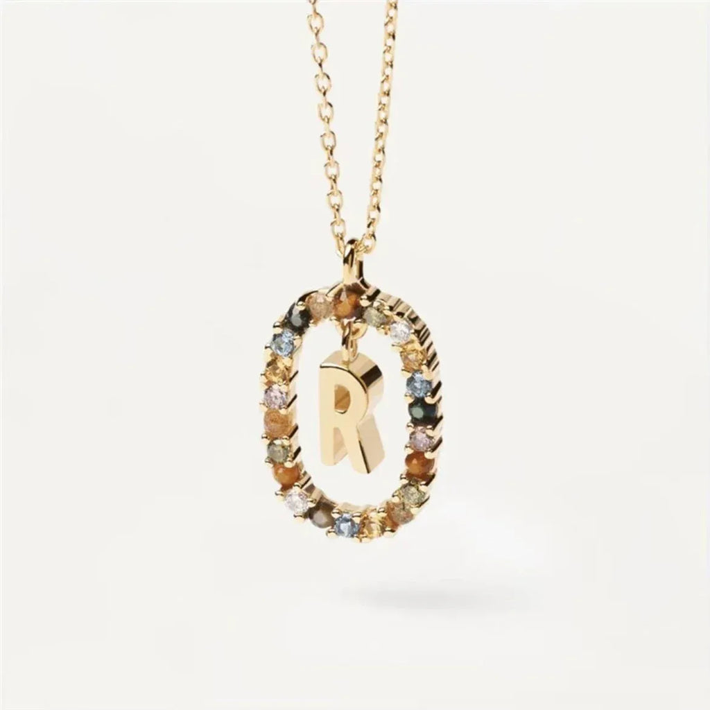 Colored Rhinestone Alphabet Necklace - Viexta