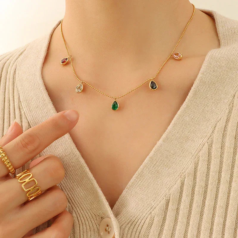 Colorful Zircon Pendant Clavicle Necklace - Viexta