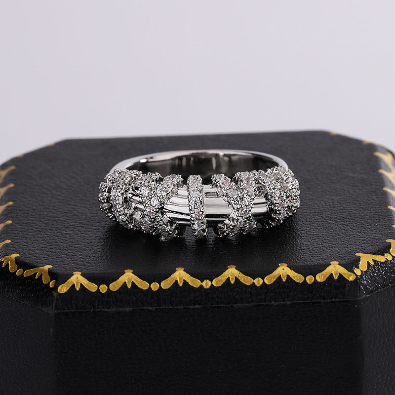 Colored Thread Twisted Inlaid Zircon Ring