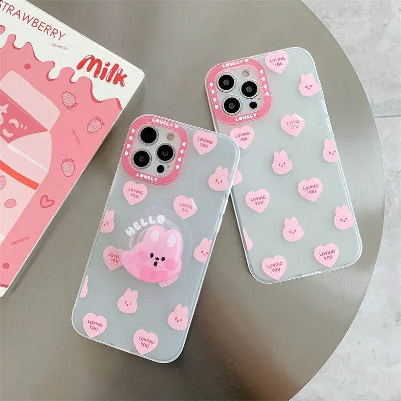 Love Sticker Cartoon Rabbit Stand iPhone Case - Viexta