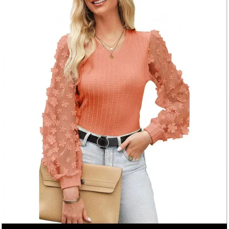 Women's Mesh Small Flower Chiffon Top - Viexta