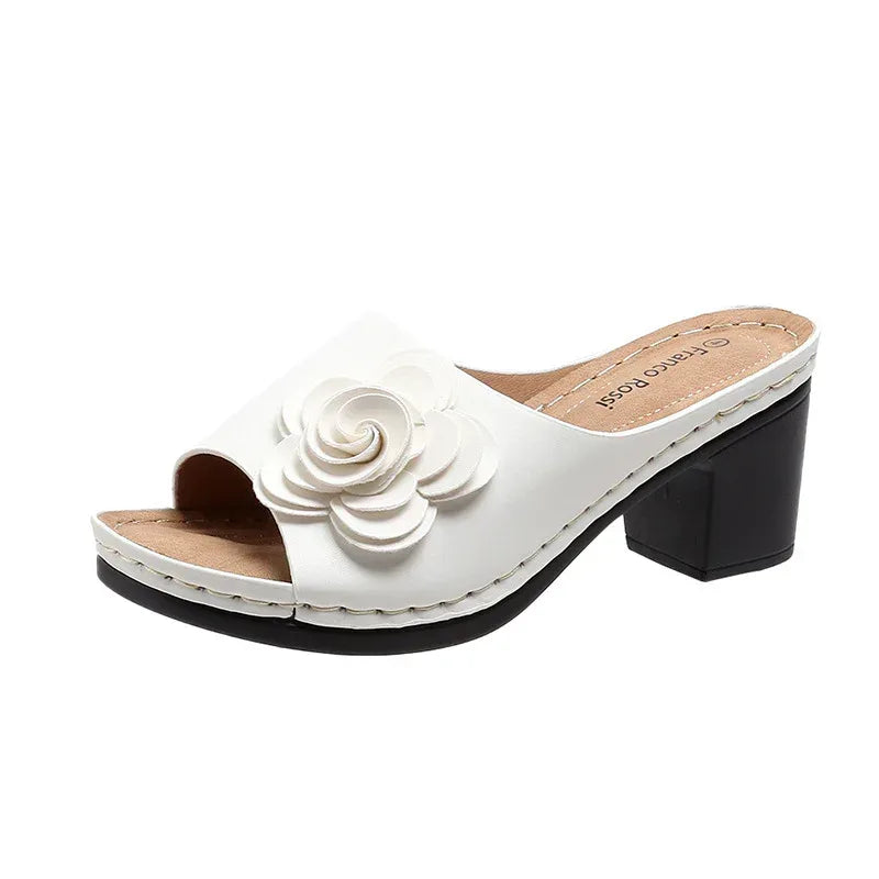 Wedge Flower Solid Color Sandals - Viexta