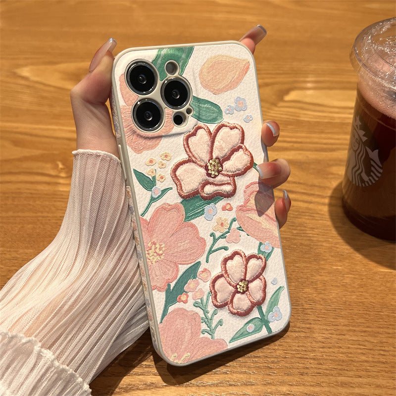 Vintage Embroidered Flower Leather iPhone case