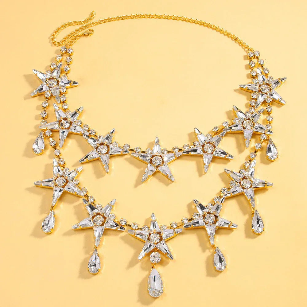 Banquet Double-layer Five-pointed Star Necklace Earrings - Viexta