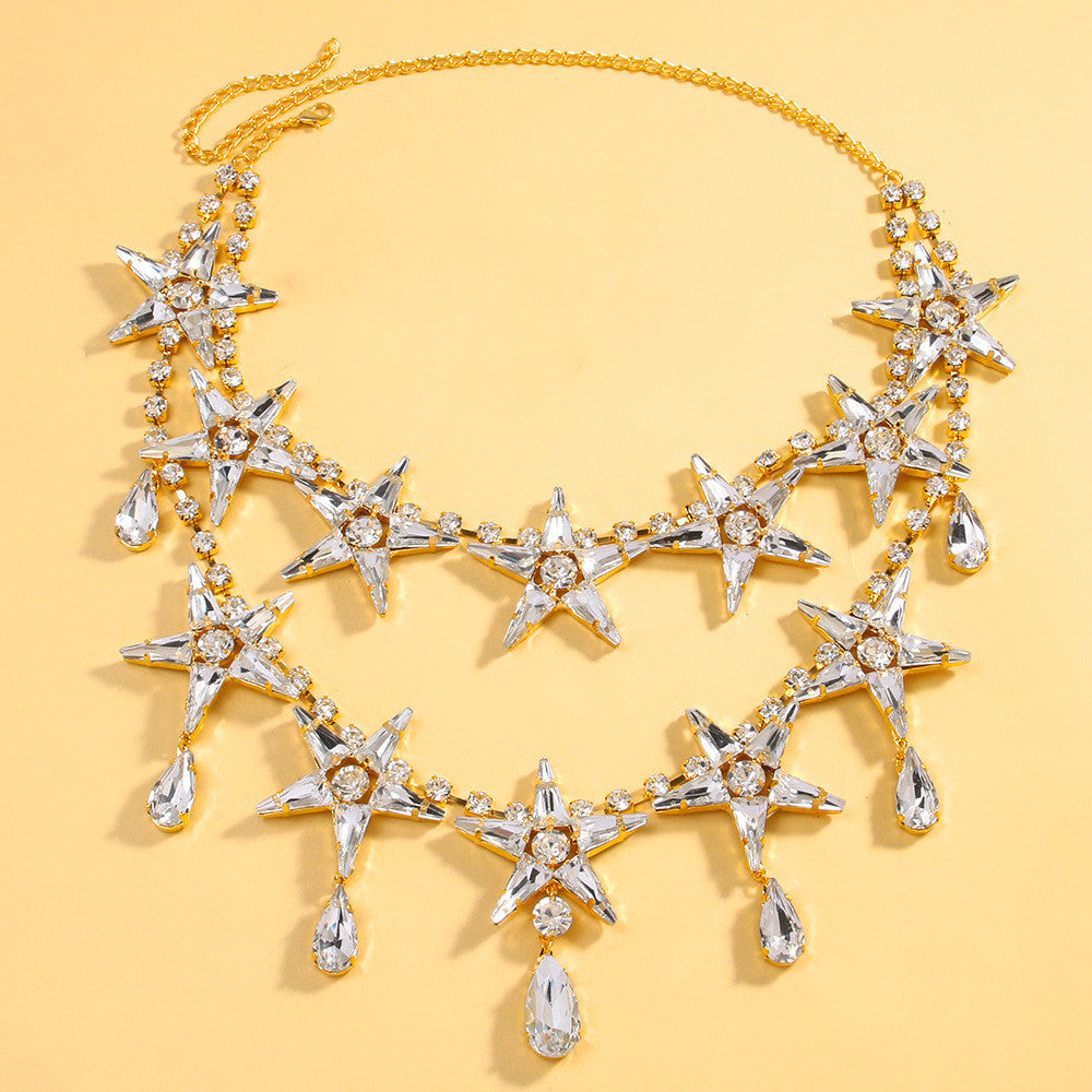 Banquet Double-layer Five-pointed Star Necklace Earrings
