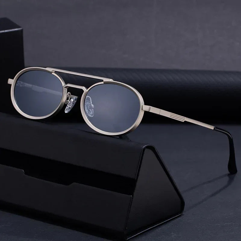 Retro-style Oval-frame Steampunk Sunglasses - Viexta