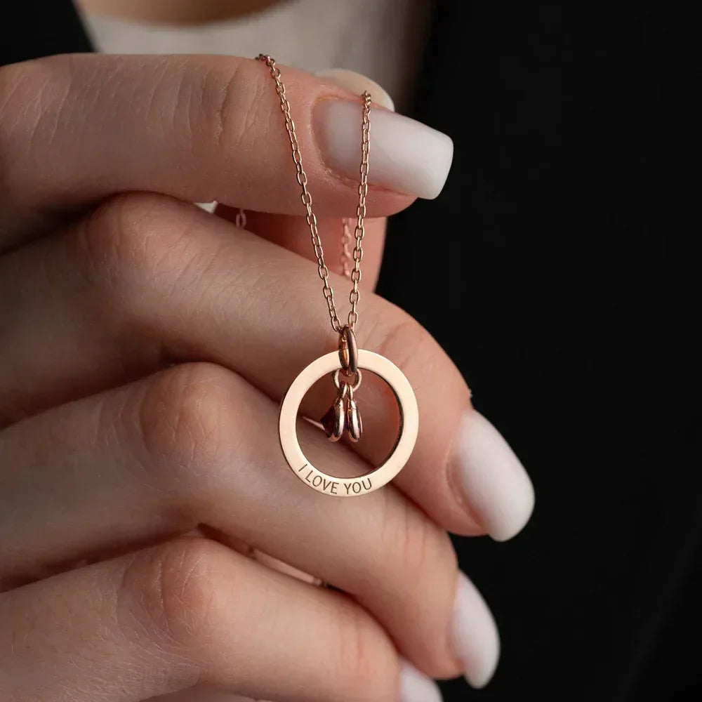 Personalized Engraved Birthstone Circle Necklace - Viexta