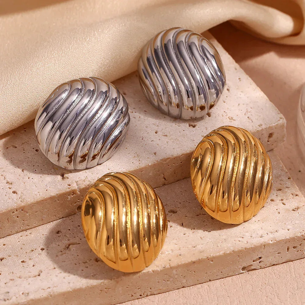 Stainless Steel Vintage Oval Streamline Stud Earrings - Viexta