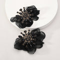 Rhinestone Chiffon Flower Stud Earrings For Women