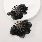 Rhinestone Chiffon Flower Stud Earrings For Women