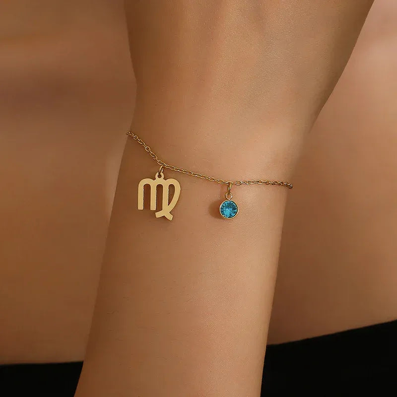 Retro Fashion Zodaic Bracelet Inlaid With Blue Zircon - Viexta