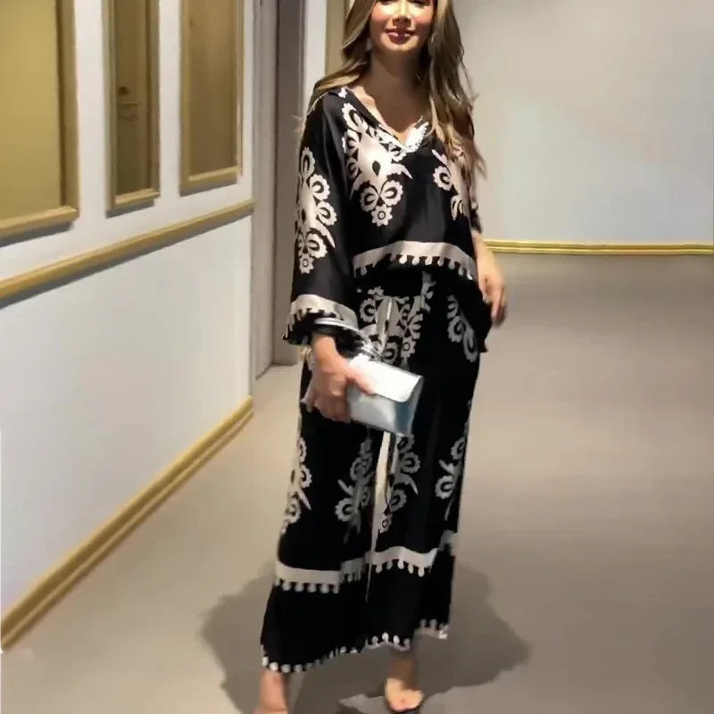 Printed Long Sleeve Top And Trousers Two-piece Set - Viexta