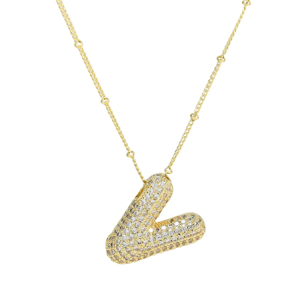 brass-zircon-bubble-letter-pendant-necklace - Viexta
