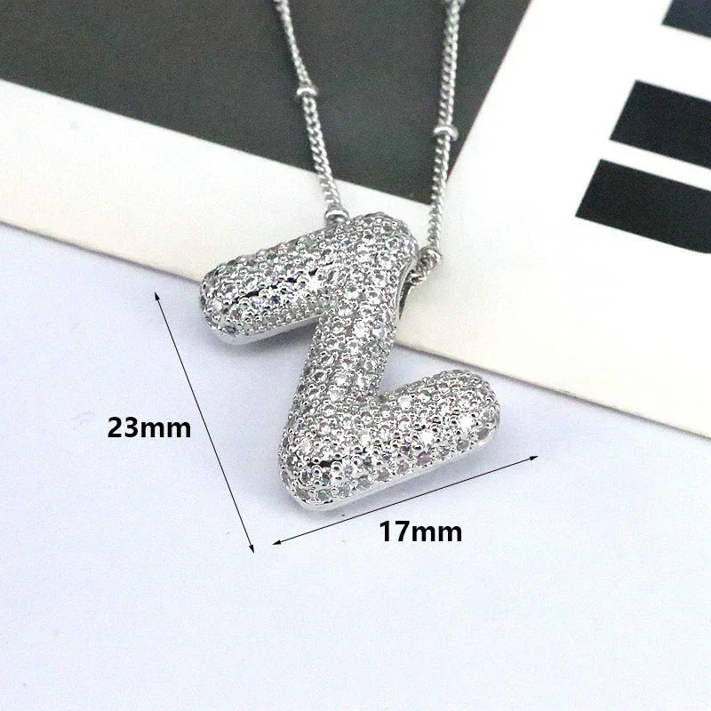brass-zircon-bubble-letter-pendant-necklace - Viexta