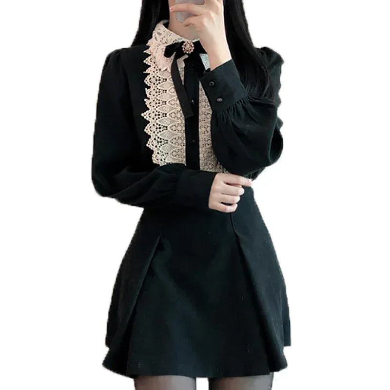 Lace Bow Elegant Long Sleeve Blouse Women - Viexta