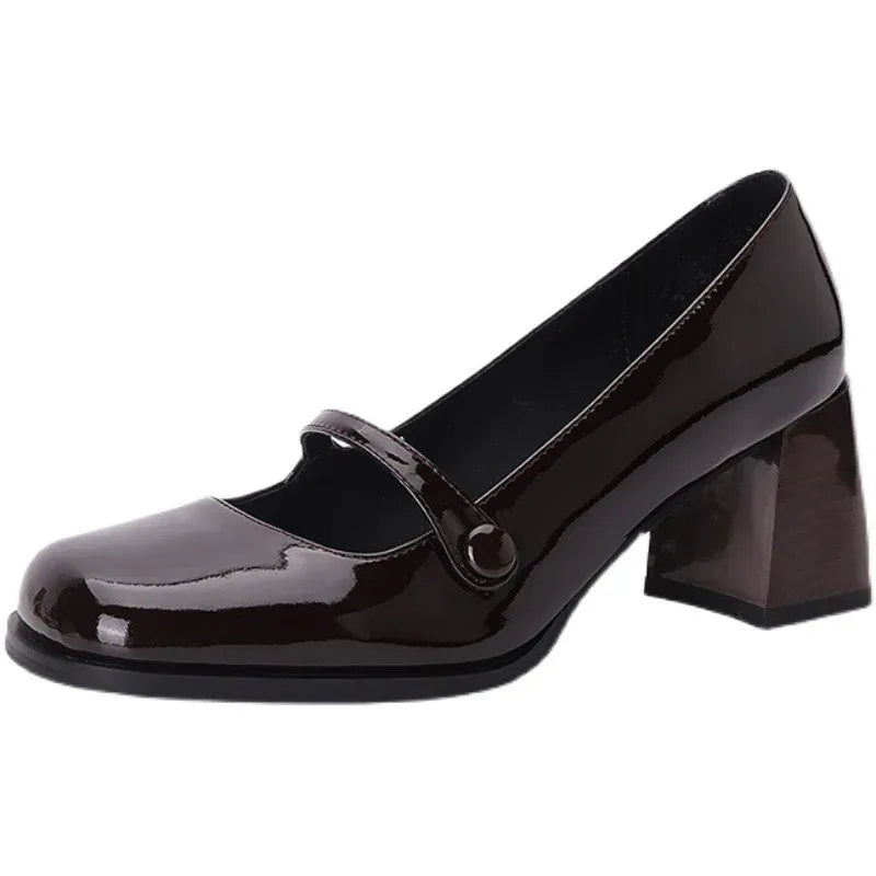 Women's Retro Minority Design Fashion Tie Square Toe High Heels Mary Jane Shoes - Viexta