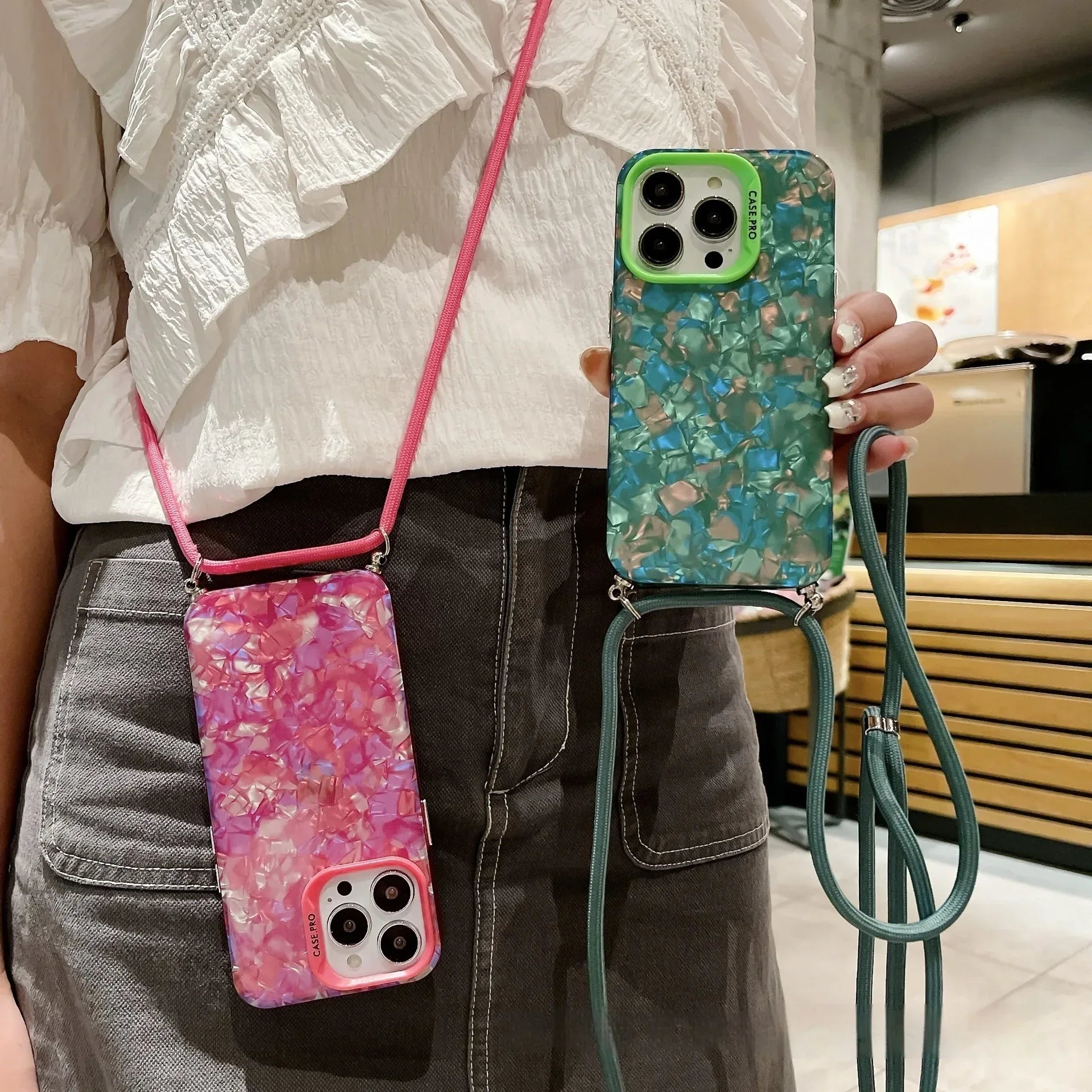 Crossbody Shell Pattern Lanyard iPhone Cover - Viexta