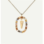 Colored Rhinestone Alphabet Necklace - Viexta