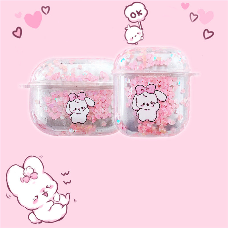 Cute Rabbit Quicksand Headphone Case Soft Shell