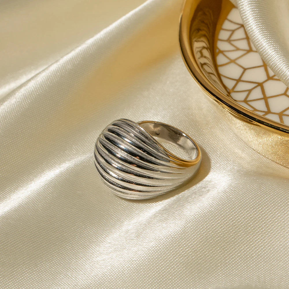 Stainless Steel Stripe Drop Earrings Exaggerated Open Ring Set Exquisite Jewelry Sets for Women Gift New