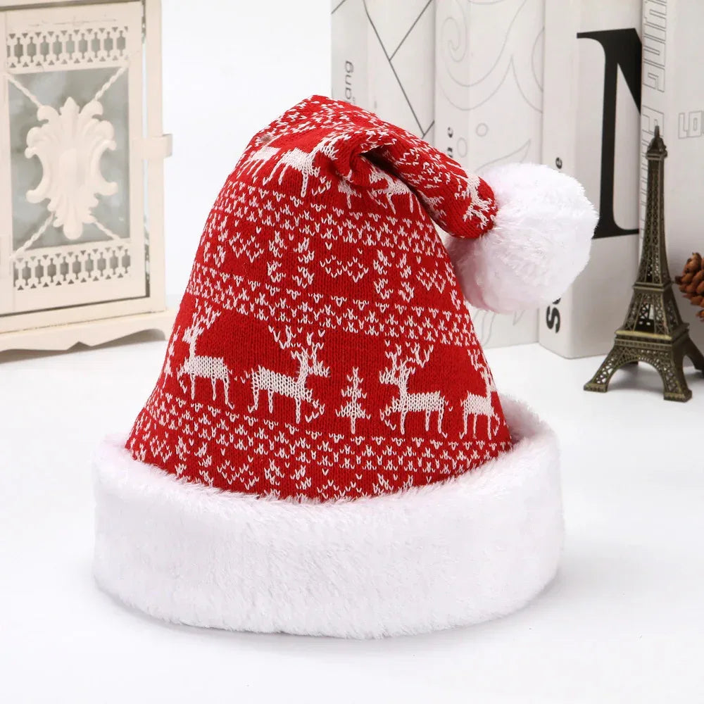 Snowflake Deer Knitted Wool Flannel Christmas Hat - Viexta
