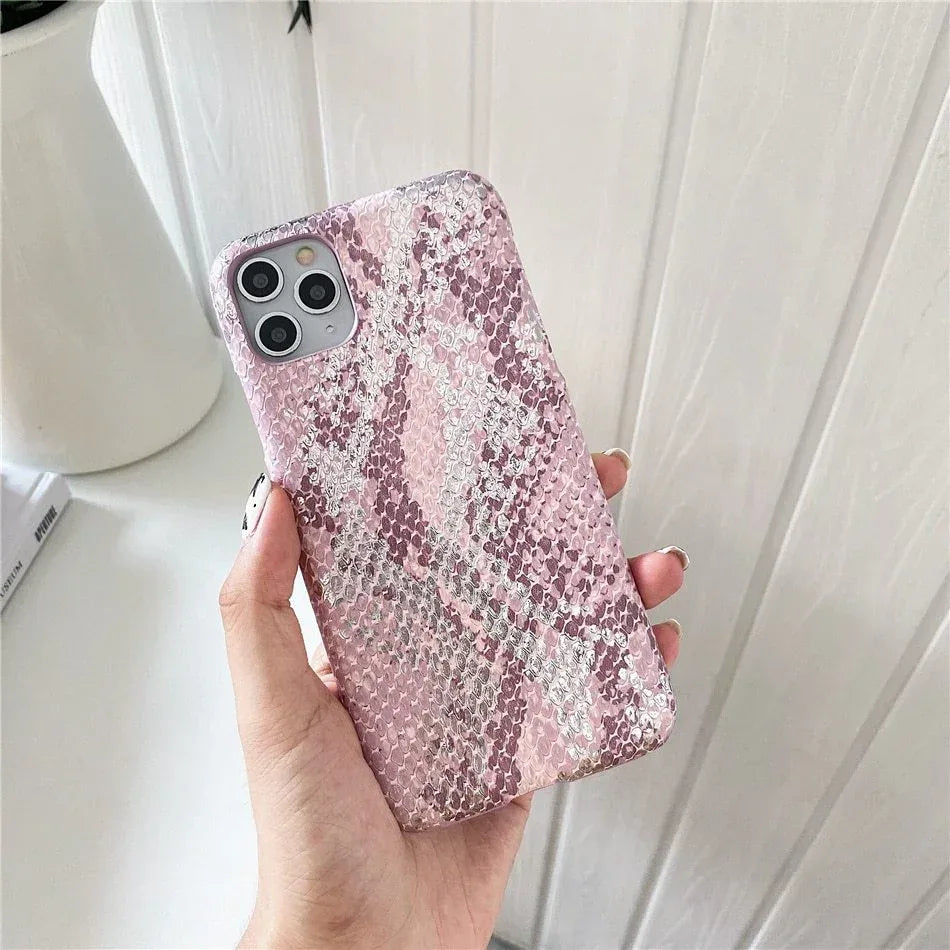 Girly pink gilded snakeskin iPhone case - Viexta