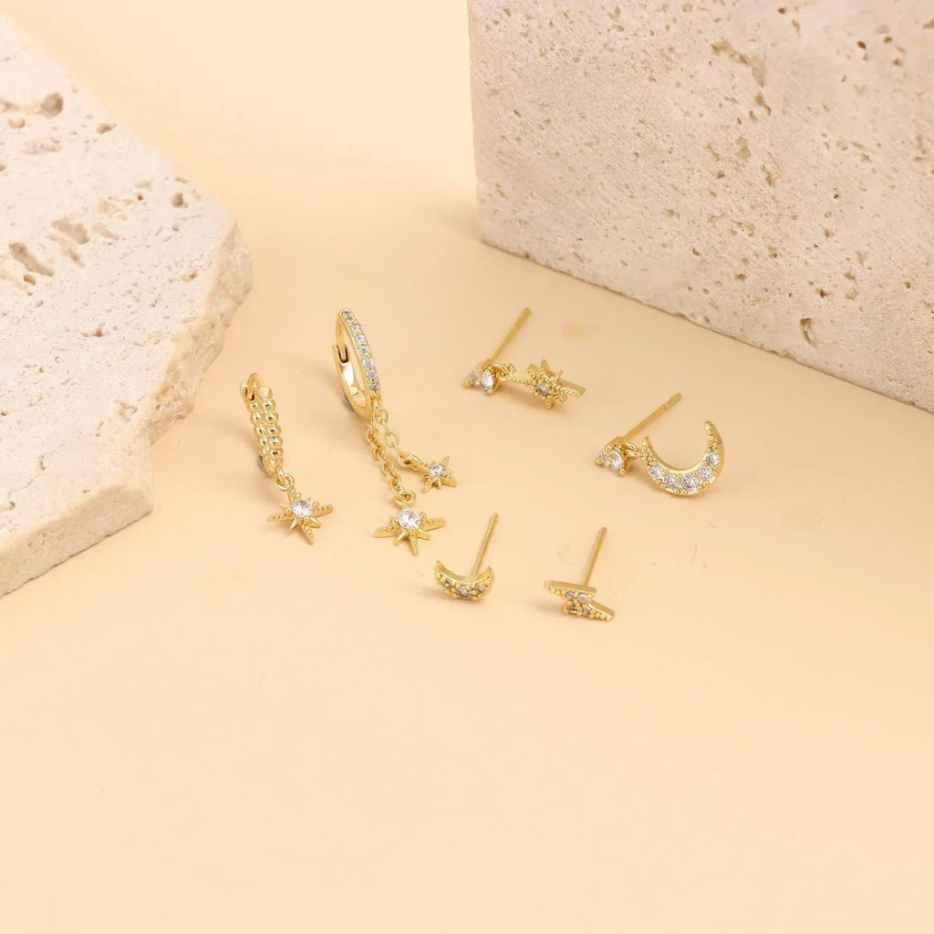 14k 6piece Women's Ear Stud Set - Viexta