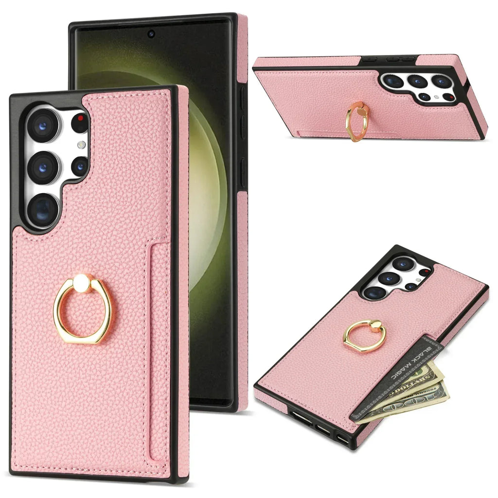 litchi-pattern-fastened-ring-samsung-case - Viexta