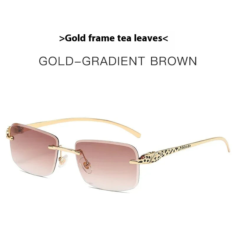 Women's Retro Cheetah Decorative Frameless Square Sunglasses - Viexta