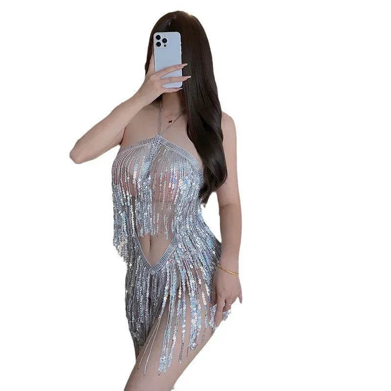 Sexy Lingerie Sexy Sequined Tassel Skirt Uniform - Viexta