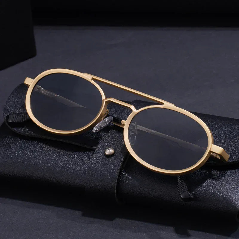 Retro-style Oval-frame Steampunk Sunglasses - Viexta