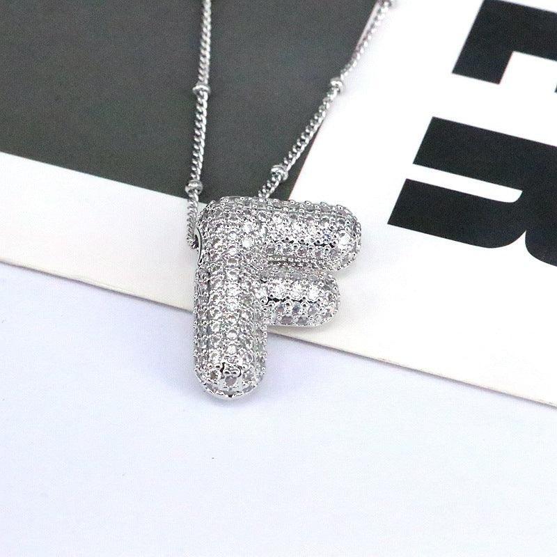 brass-zircon-bubble-letter-pendant-necklace - Viexta
