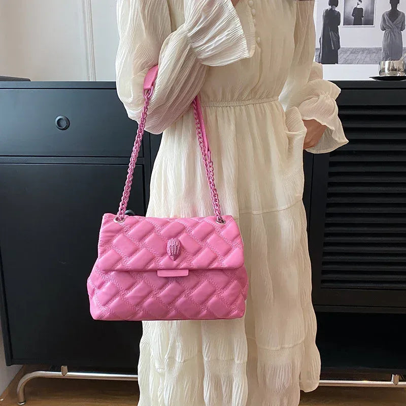 Plaid Embossed Chain Bag - Viexta